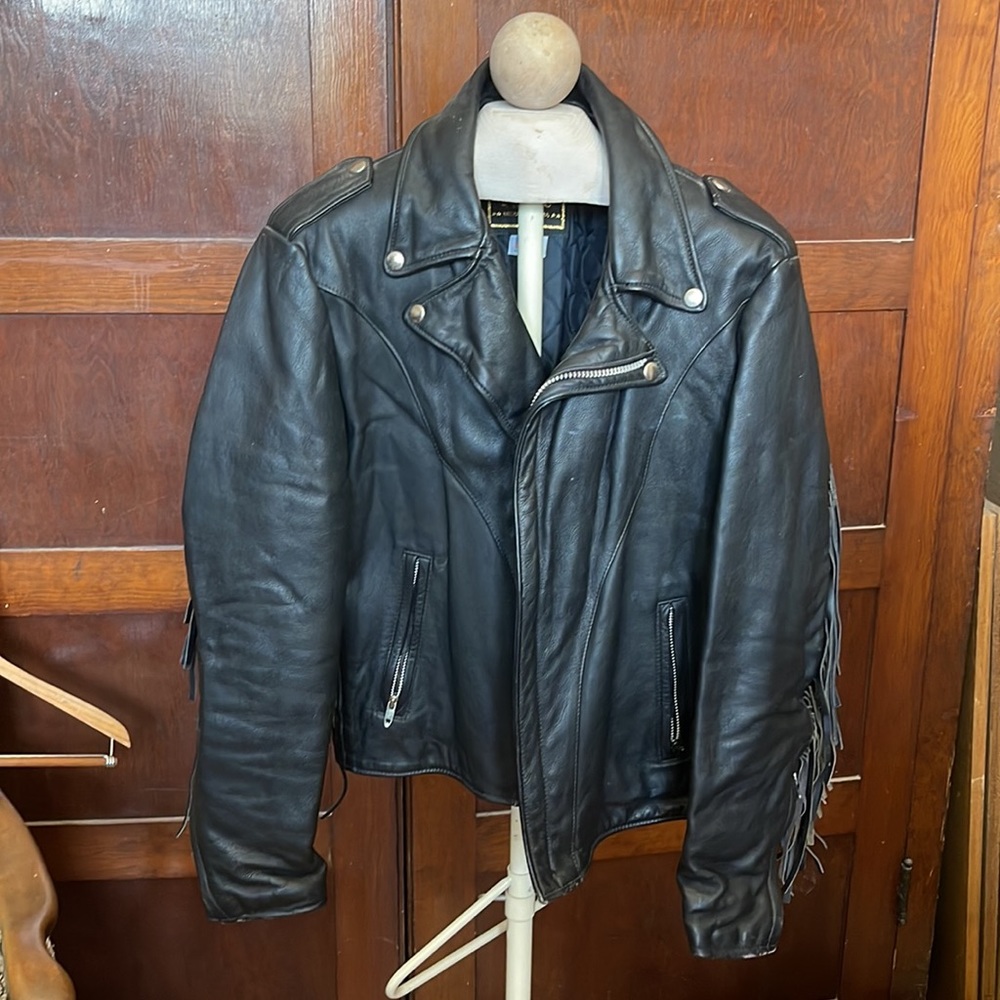 Vintage US Made Full Fringe Leather Coat with Rattlesnake Wings